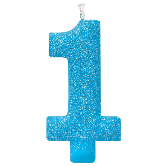 #1 Birthday Glitter Candle - Blue