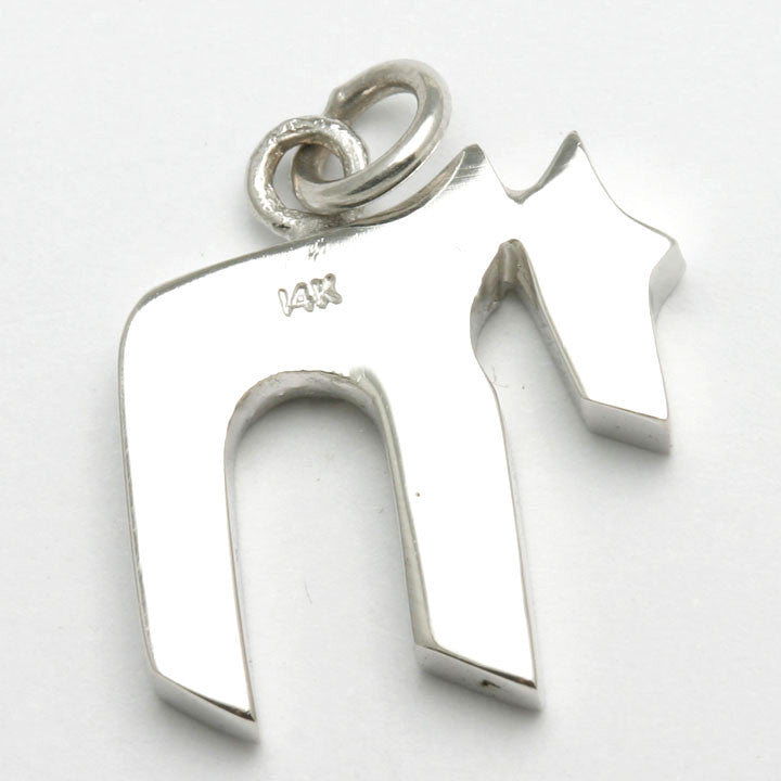 14k White Gold Chai Modern Pendant Solid